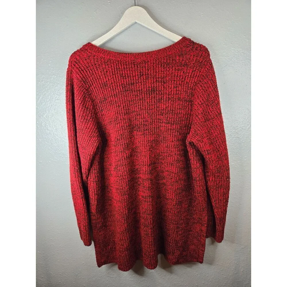 Torrid Women's Red V-Neck Marled Knit Long Sleeve Sweater Size 3 | 3X